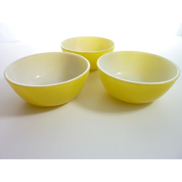 Vintage Kitsch Yellow Happy Glass Bowl Textured 3pc Retro Hippie Cottage - Picture 1 of 6